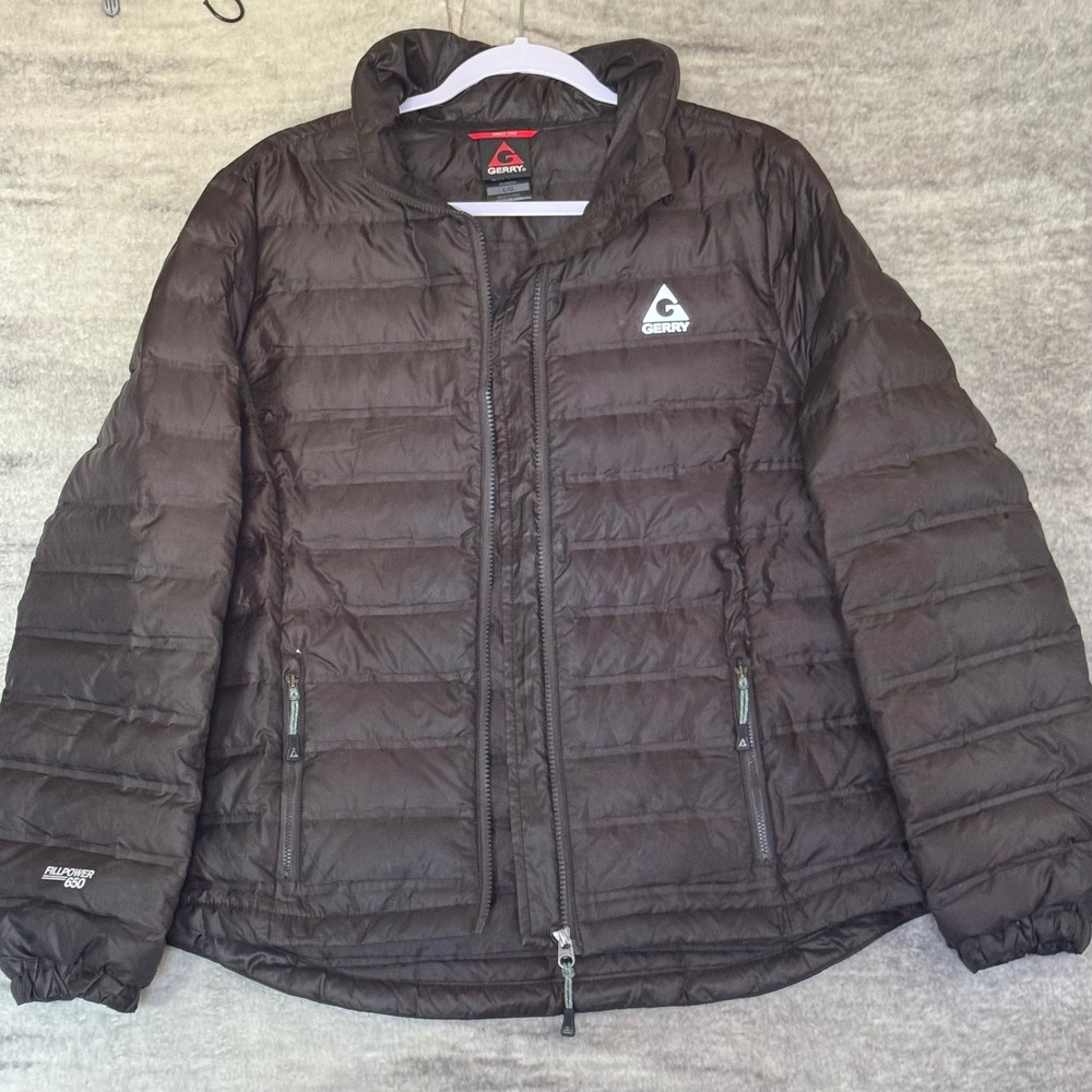 Gerry Womens Black Puffer Jacket 650 Fill Power Quilted Full Zip Size Large